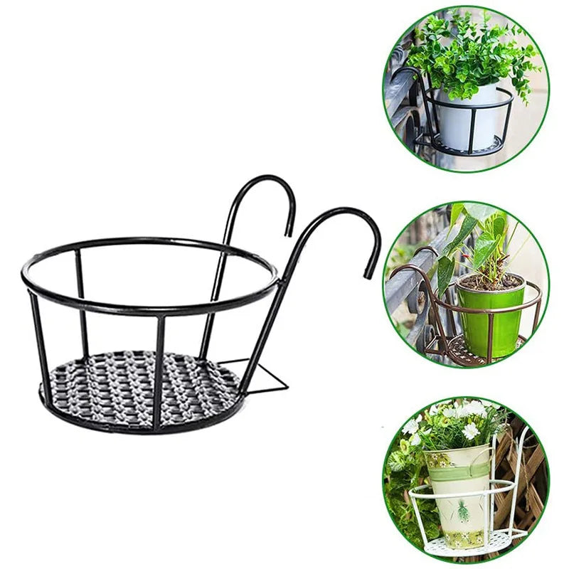 Balcony Iron Hanging Flower Rack, Metal Railing Plant Pot Holder for Succulents & Pothos, Space-Saving Hanging Plant Display Stand for Home, Garden & Indoor Decor