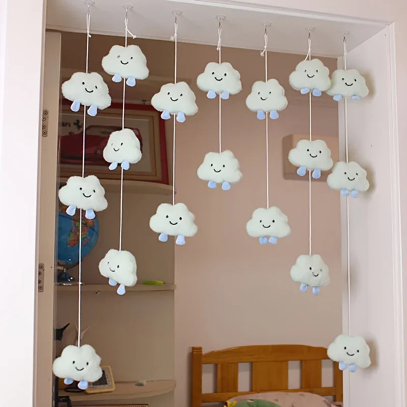 Cute Cream Cloud Door Curtain, Hanging Room Divider with Cloud Design, Polyester Decorative Curtain for Children’s Bedroom, Nursery & Home Decor