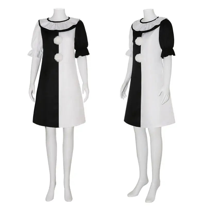 Halloween Black White Clown Couple Costume, Cosplay Role Play Jumpsuit & Dress for Party Carnival