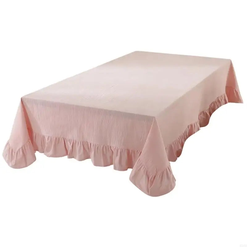 Ruffled Cotton Tablecloth, Nordic Farmhouse Rectangle Table Cover with Elegant Frilled Edge, Reusable Washable Dining Table Linen for Kitchen, Home & Holiday Decor