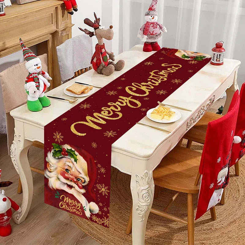 Christmas Table Runner 33×183cm, Winter Wonderland Snowman Linen Table Cover, Rustic Farmhouse Holiday Table Decor for Dining Room, Kitchen, Party & Home
