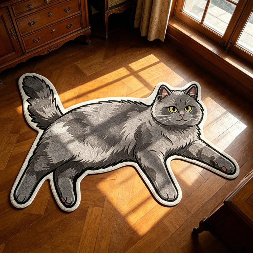 Cute Cat Shaped Floor Mat 40×60cm, Soft Crystal Velvet Polyester Rug with Absorbent Non-Slip Backing, Cartoon Cat Carpet for Bathroom, Bedroom, Entryway & Home Decor