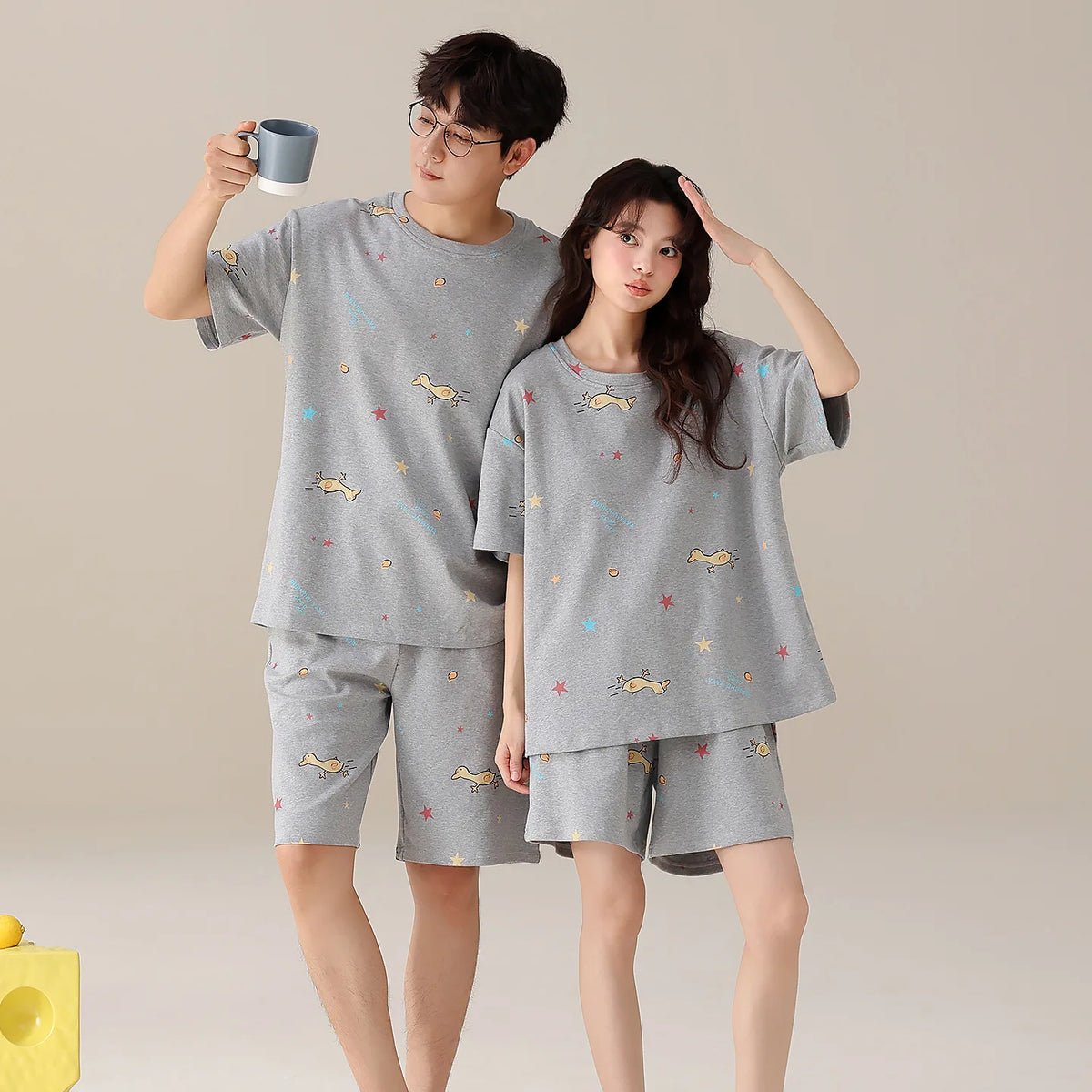 Summer Sleep Lounge Pajama Short-Sleeved Women's Pajama Set Cartoon Pyjamas Pure Cotton Couple Sleepwear Home Fashion