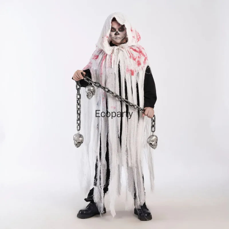 Adult Halloween Ghost Dementors Cosplay Costume Horror Dilapidated Tassels Zombie Hooded Cape Day Of The Dead Party Outfits