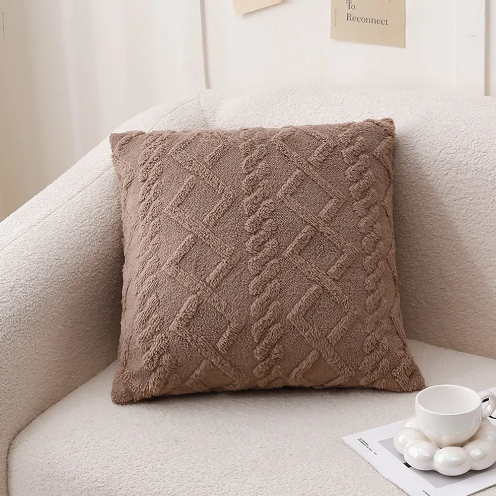 Plush Cushion Cover 45×45cm, Solid Nordic Decorative Pillowcase, Soft Geometric-Style Throw Pillow Cover for Sofa, Living Room, Bedroom, Chair & Home Decor