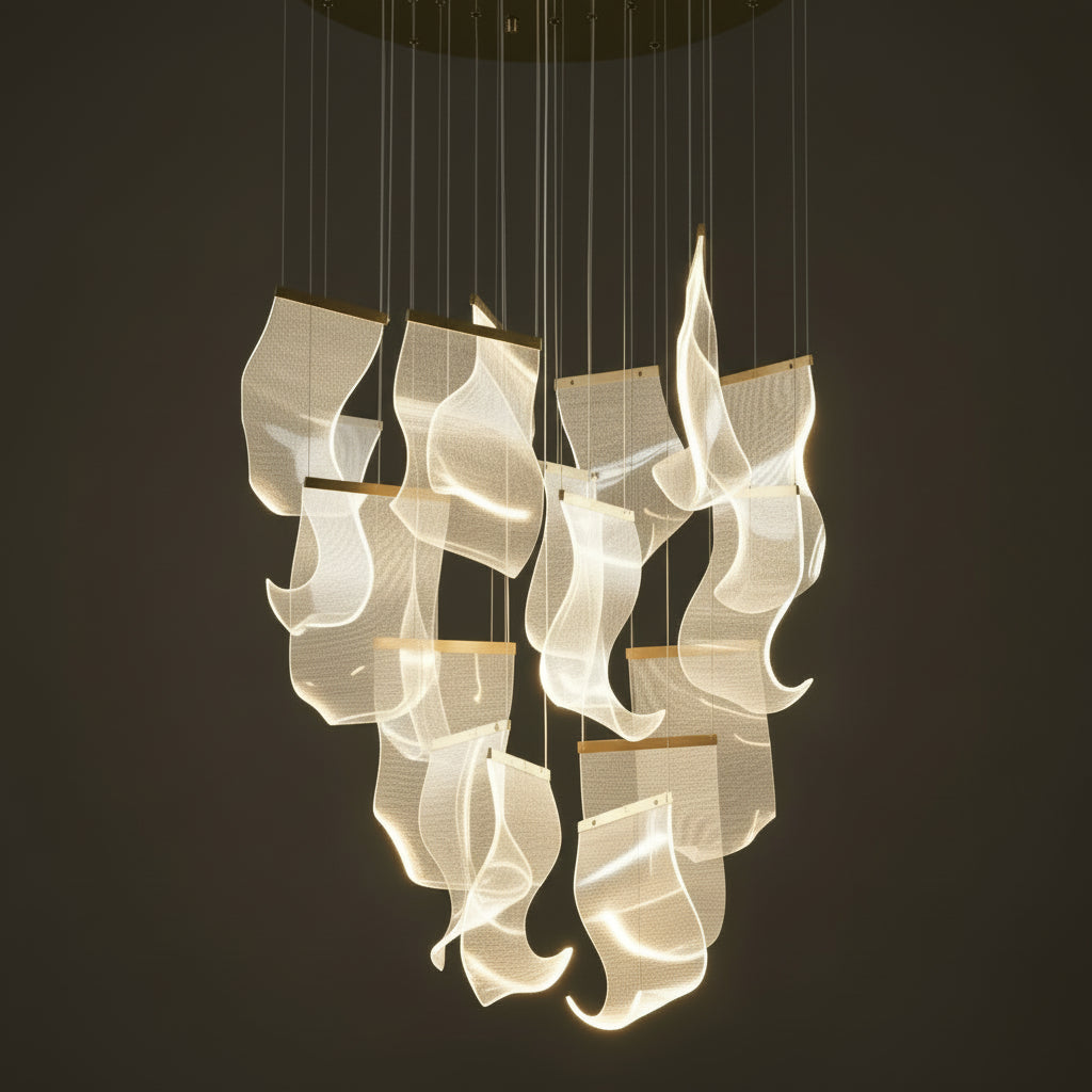 Light Guide LED Modern Chandelier Living Room Decor Lighting Duplex Rotating Stairs Pendant Lamp Dining Room Hanging Lights
