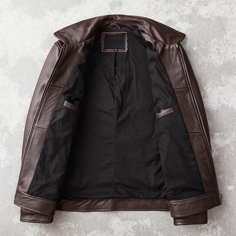 New Casual Real Cowhide Genuine Leather Jacket Men Slim Mens Clothes
