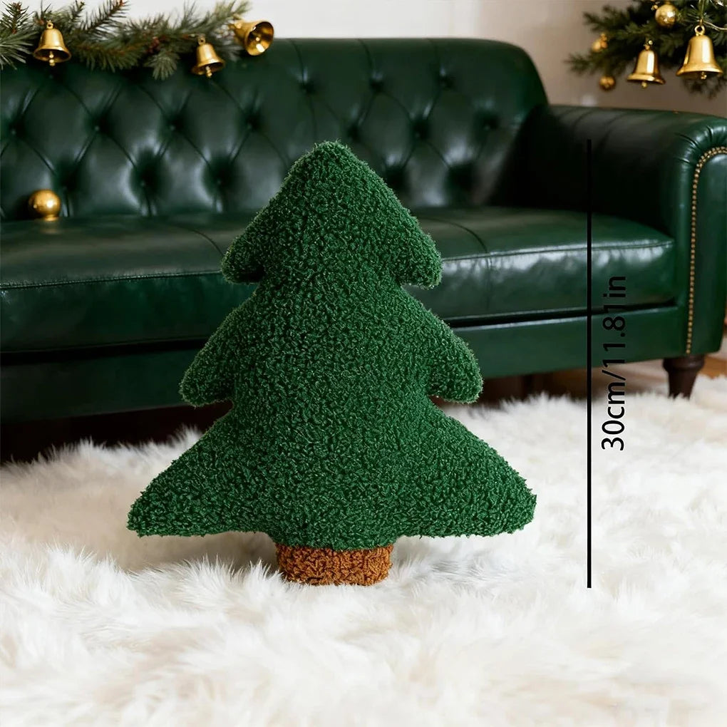Christmas Tree Plush Pillow 30×25cm – Soft Green Xmas Throw Cushion for Sofa, Bed & Chair, Festive Holiday Home Decor & Gift