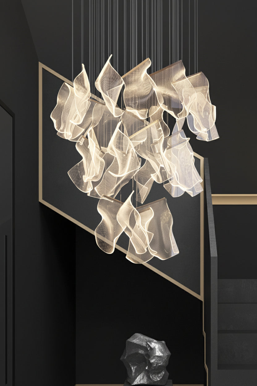 Light Guide LED Modern Chandelier Living Room Decor Lighting Duplex Rotating Stairs Pendant Lamp Dining Room Hanging Lights