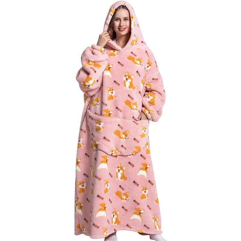 Women's Plush Blanket,Men's Warm And Thick Hooded Adult Cosplay Cute Cartoon Tv Blanket Bodysuit Extra Long Home Wear Pajamas