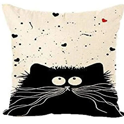 Cute Cat Linen Pillow Cover 45×45cm, Printed Square Decorative Cushion Case with Hidden Zipper, Linen-Cotton Sofa Pillowcase for Living Room, Bedroom, Chair & Home Decor