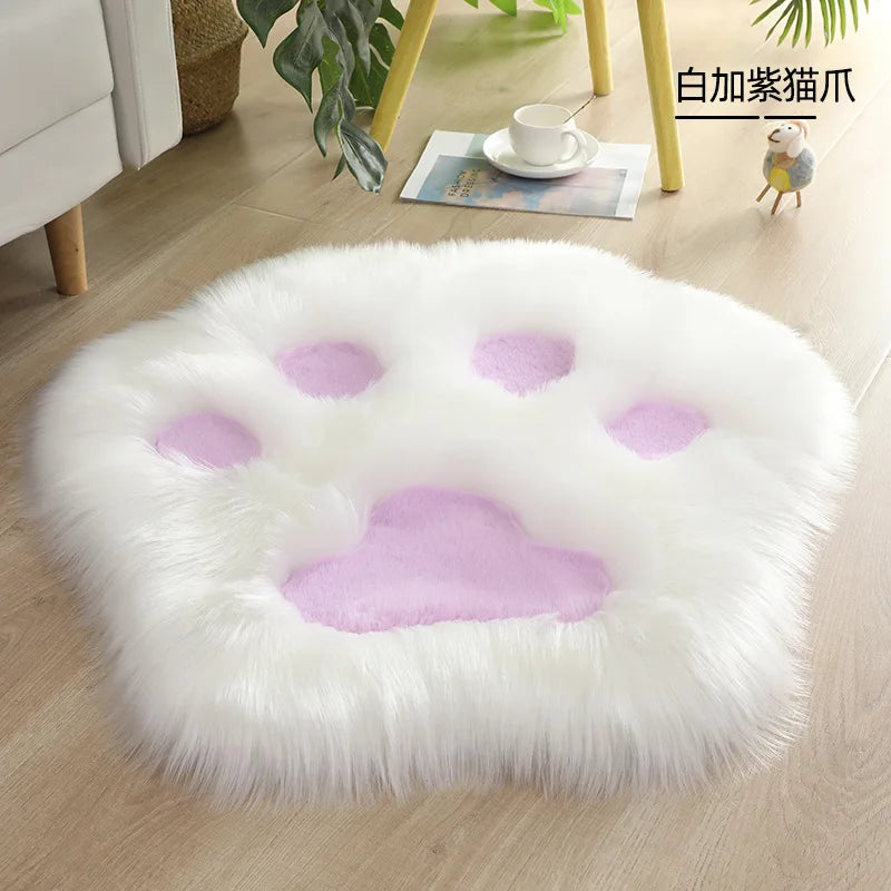 Cat Paw Plush Rug 60×60cm, Soft Flocked Acrylic Floor Mat with Suede Backing, Cute Animal Carpet for Bedroom, Sofa, Seat Cover & Home Decor