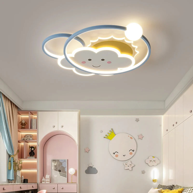 LED Kids Ceiling Light, Cute Sun Rainbow Cloud Cartoon Ceiling Lamp with Remote Control, Dimmable Nursery Bedroom Light for Baby Room, Boy & Girl Room Decor