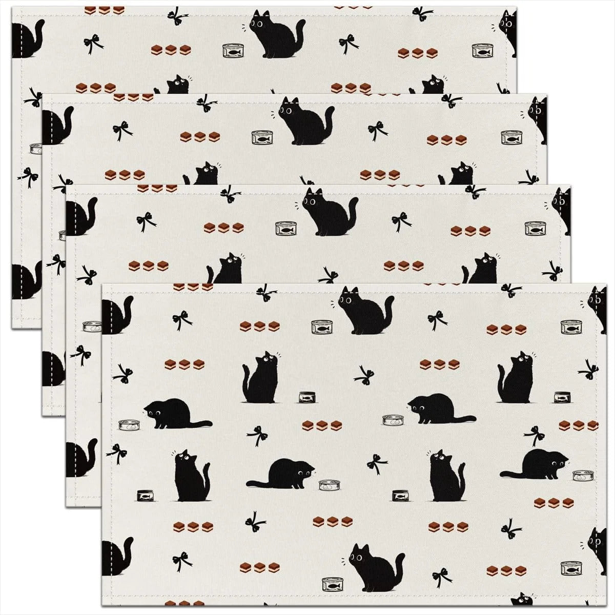 4/6/8pc Cute Cartoon Cat Linen Placemats Kawaii Kitten Paw Prints Dining Table Mats Washable Kitchen Place Mats For Kids