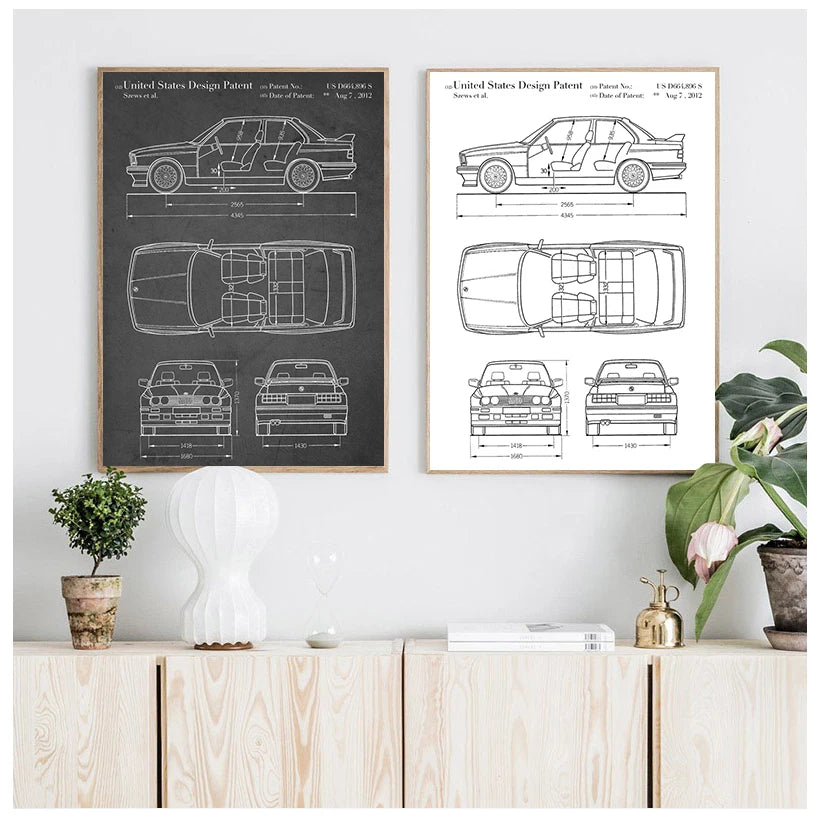 Car E30 M3 artwork, Auto wall art ,Transportation poster, room decor, print,blueprint, gift idea,wall Decorations