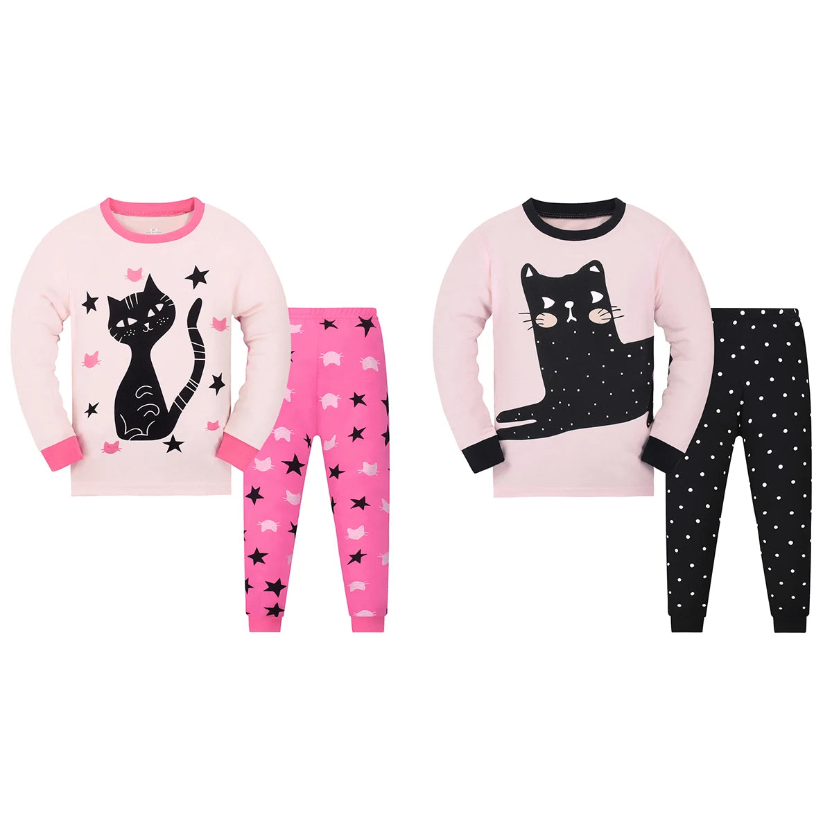 Girls Sweet Cool Cat Pajama Set Breathable Casual Sleepwear