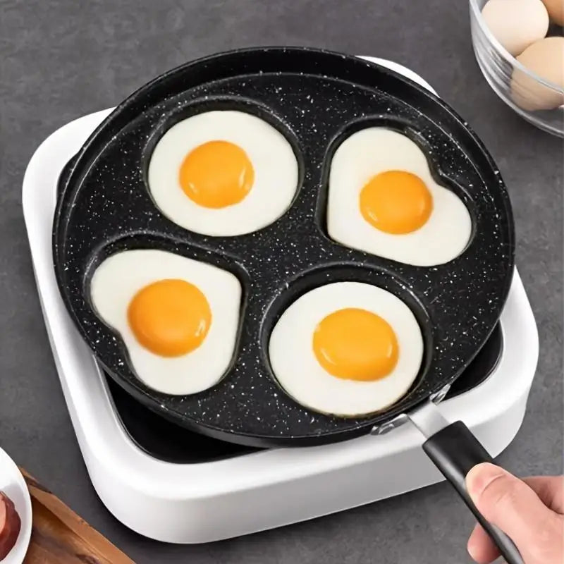 1-Piece Stainless Steel & Aluminum Nonstick Skillet – Multi-Section Breakfast Frying Pan with Black Finish, 25 × 25cm