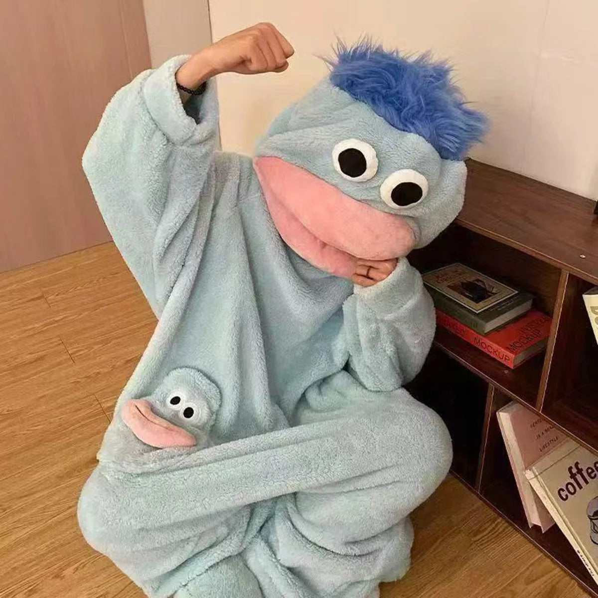 Hot Big Mouth Monster Cute Funny Onesie Pajamas Thickened Coral Fleece Homewear For Couples Men Women Autumn Cartoon Pajamas