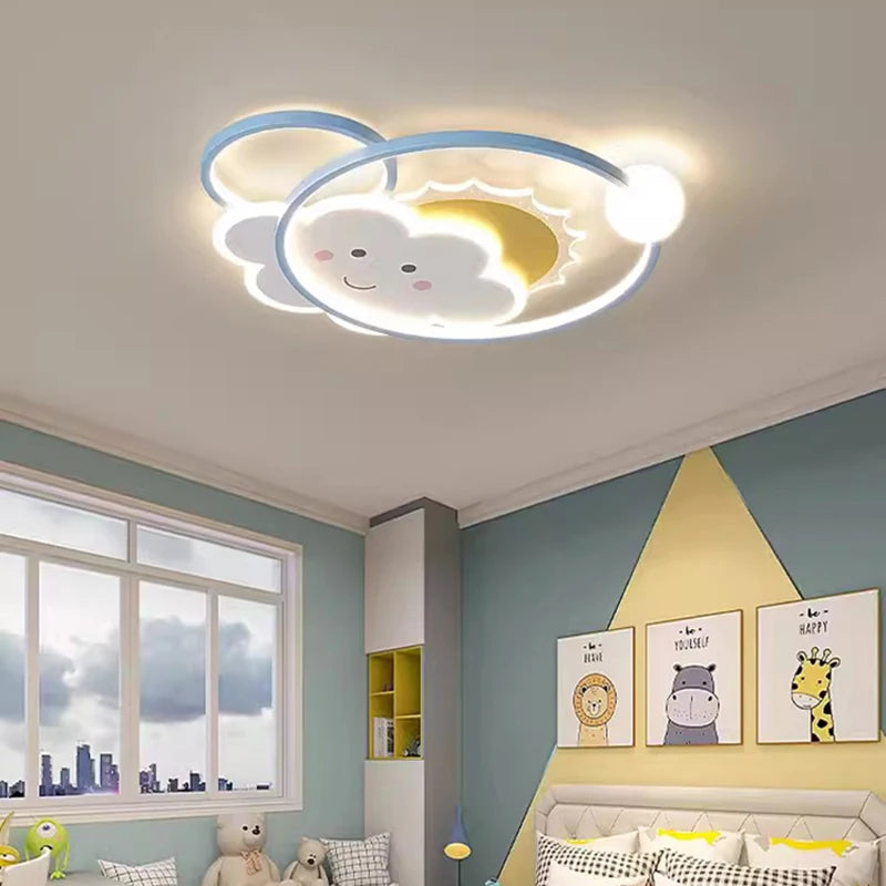 LED Kids Ceiling Light, Cute Sun Rainbow Cloud Cartoon Ceiling Lamp with Remote Control, Dimmable Nursery Bedroom Light for Baby Room, Boy & Girl Room Decor