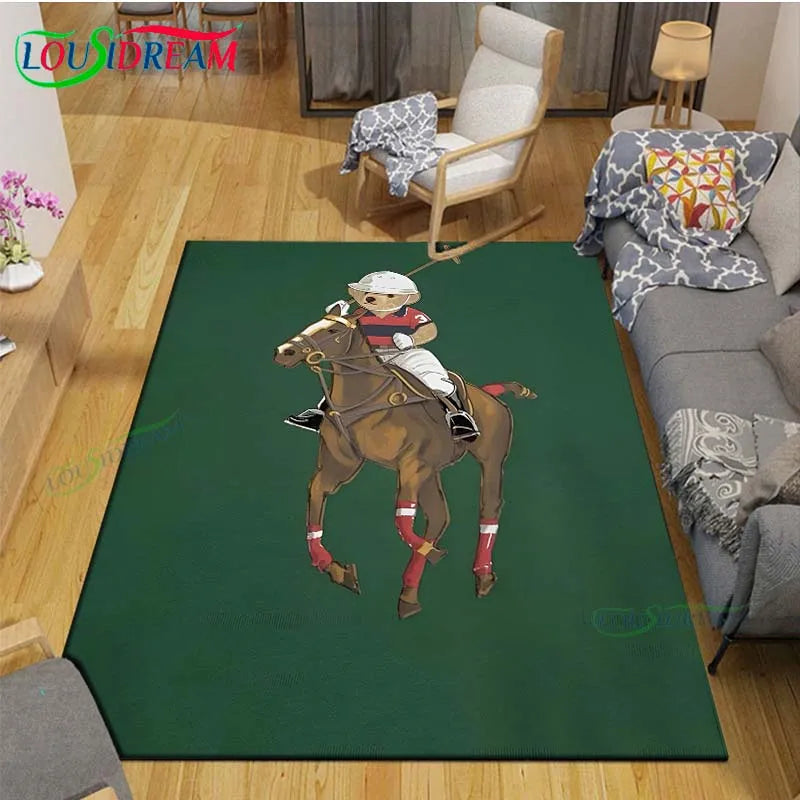 Cute Bear Cartoon Area Rug, 3D Printed Polyester Crystal Velvet Carpet with Non-Woven Backing, Kids Bedroom & Living Room Mat for Playroom, Home & Decor
