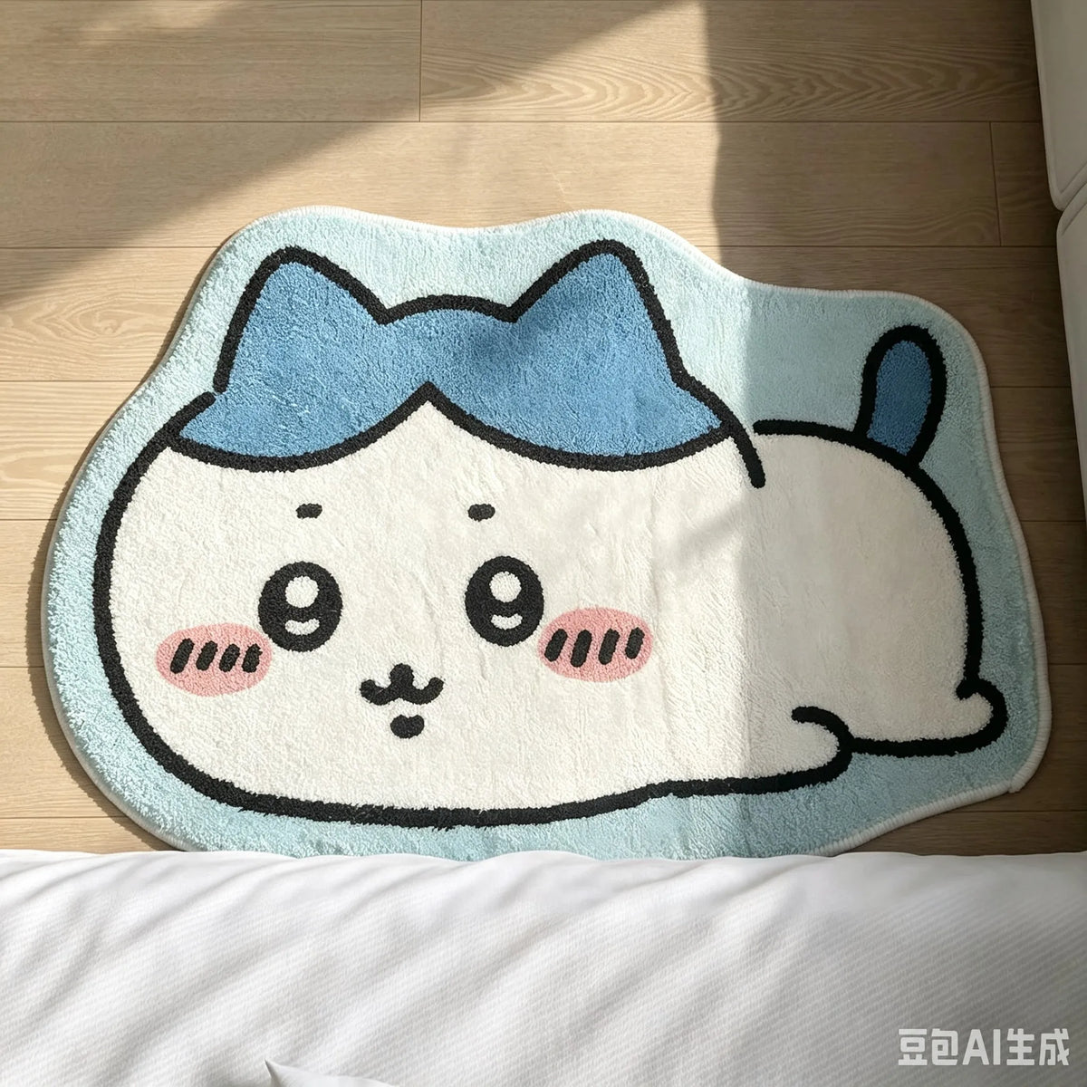Chiikawa Cartoon Rug, Hachiware & Usagi Plush Flannel Floor Mat, Cute Anime Non-Slip Carpet for Bathroom, Bedroom, Living Room & Car Decor