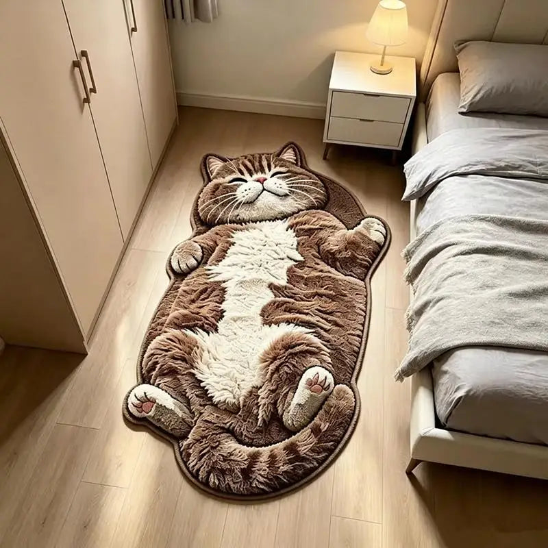 Cat-Shaped Area Rug, Cute Cartoon Crystal Velvet Floor Mat with Suede Backing, Soft Absorbent Decorative Carpet for Bedroom, Living Room, Kids’ Room & Entryway