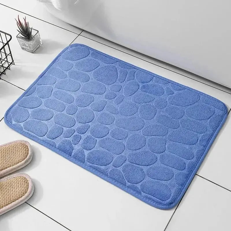 Embossed Memory Foam Bathroom Rug, Pebble Cobblestone Microfiber Floor Mat, Soft Anti-Slip Carpet for Bathroom, Living Room, Bedroom & Home Decor
