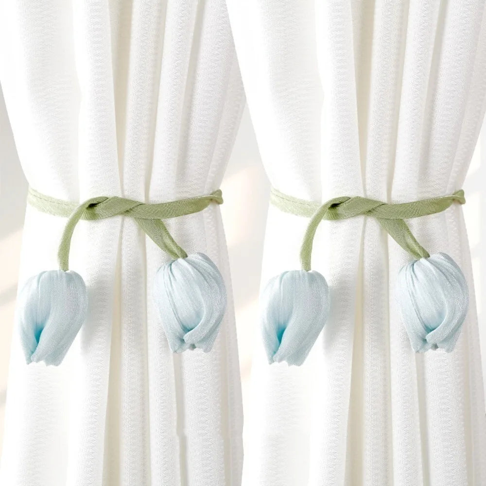 Adjustable Tulip Curtain Tiebacks, Elegant Floral Curtain Straps with Creative Design, Cotton Cloth Curtain Holdbacks for Living Room, Bedroom & Home Decor