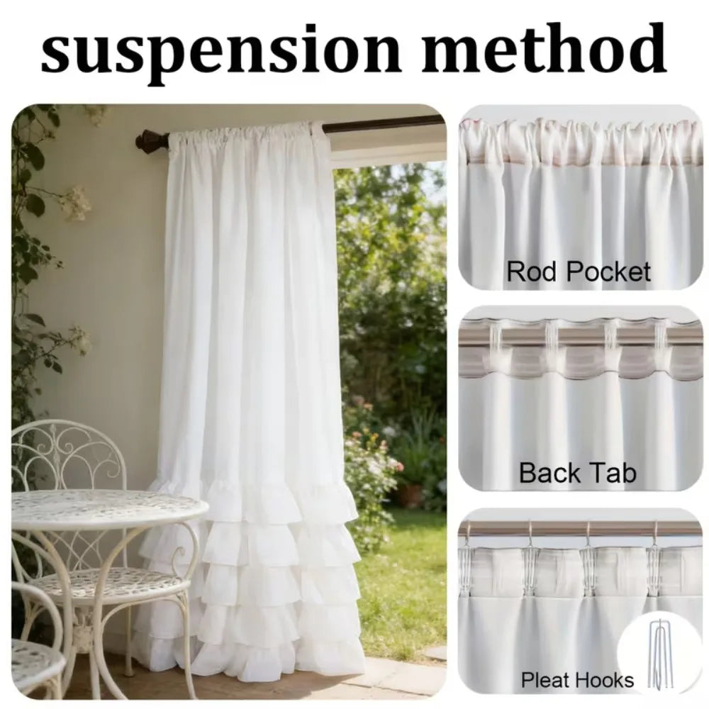 Pleated Ruffled Sheer Curtains 1–2pcs, Soft Layered Lace-Style Polyester Drapes with French Romantic Design, Privacy Light-Filtering Curtains for Living Room, Bedroom & Door