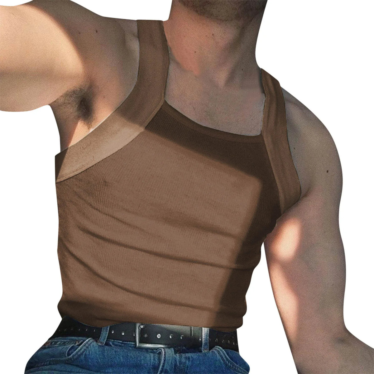 Men’s Summer Sleeveless Tank Top – Casual Square Neck Solid Color Shirt for Gym & Everyday Wear