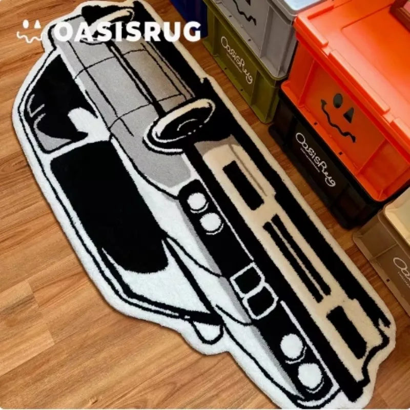 Retro Cartoon Car Area Rug, Personalized Polyester Carpet with Non-Slip & Water-Resistant Design, Soft Absorbent Mat for Bedroom, Gaming Room, Living Room & Bathroom