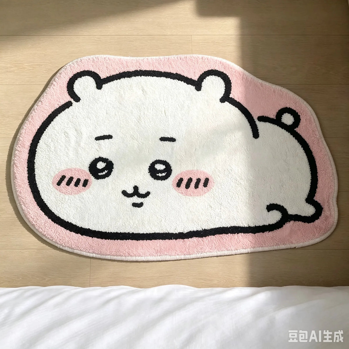 Chiikawa Cartoon Rug, Hachiware & Usagi Plush Flannel Floor Mat, Cute Anime Non-Slip Carpet for Bathroom, Bedroom, Living Room & Car Decor