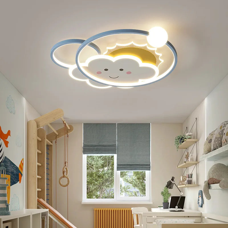LED Kids Ceiling Light, Cute Sun Rainbow Cloud Cartoon Ceiling Lamp with Remote Control, Dimmable Nursery Bedroom Light for Baby Room, Boy & Girl Room Decor
