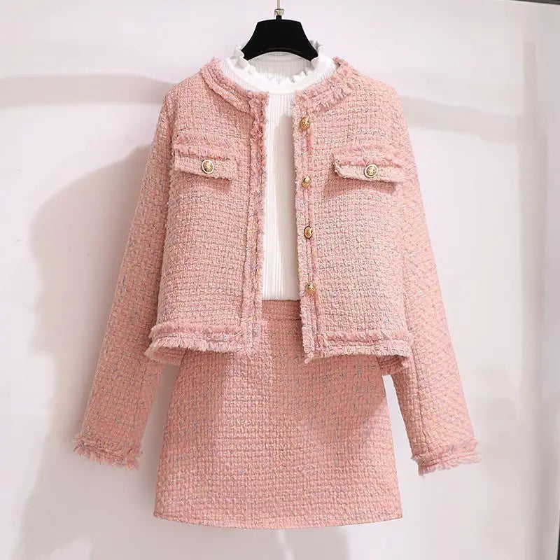 2026 New Spring Autumn Women Purple Tweed Two Piece Set Elegant Fringe