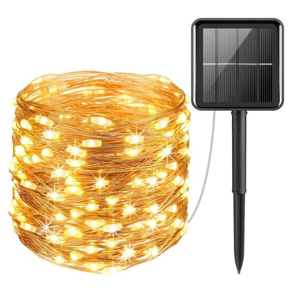 Solar String Fairy Lights 6M–33M, IP65 Waterproof LED Twinkle Lights with 8 Lighting Modes, Flexible Copper Wire Lights for Christmas, Garden, Patio, Tree & Party Decor
