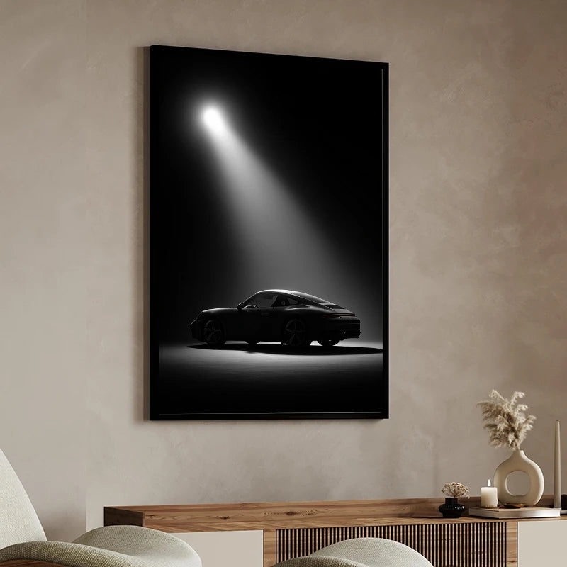 Black and White Luxury Car Racing Road Art Poster Canvas Painting Print Living Room Bedroom Entrance Bar Cafe Art Home Decor