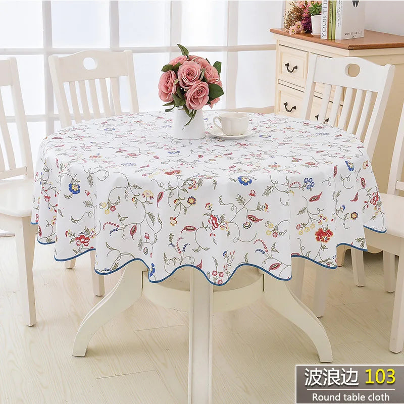 Round Floral PVC Tablecloth, Waterproof & Oilproof Pastoral Table Cover with Soft Velvet-Style Backing, Easy-Clean Kitchen Dining Table Decor for Wedding, Party & Outdoor Use