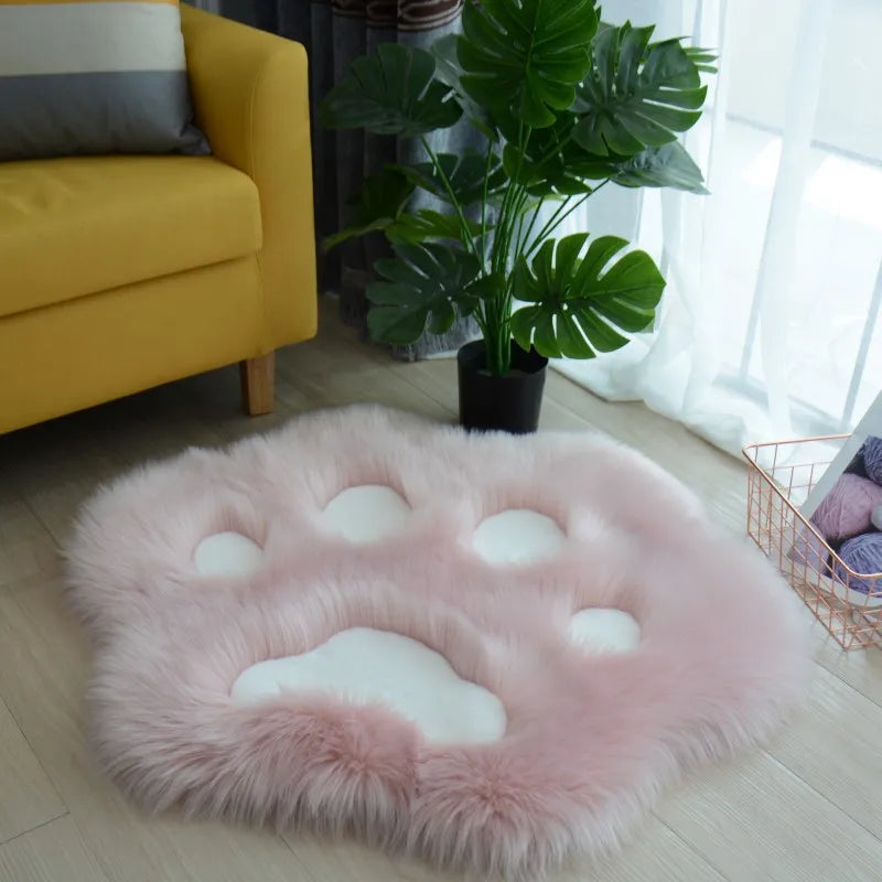 Cat Paw Rug 60–90cm, Soft Plush Polyester Carpet with Anti-Slip PVC Backing, Cute Animal Floor Mat for Living Room, Bedroom & Home Decor
