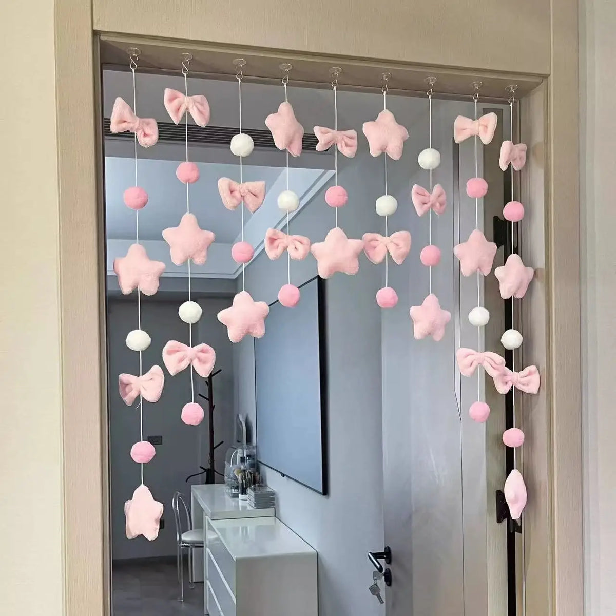 Cute Knot Door Curtain, No-Drill Room Divider & Partition Curtain for Bedroom, Bay Window & Doorway, DIY Decorative Girl Heart Home Decor
