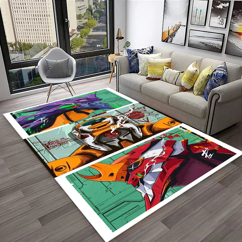 Evangelion Anime Rug, E-Evangelions G-Genesis Cartoon Polyester Flannel Carpet with Anti-Slip Backing, Decorative Floor Mat for Living Room, Bedroom, Kids’ Room & Gaming Area