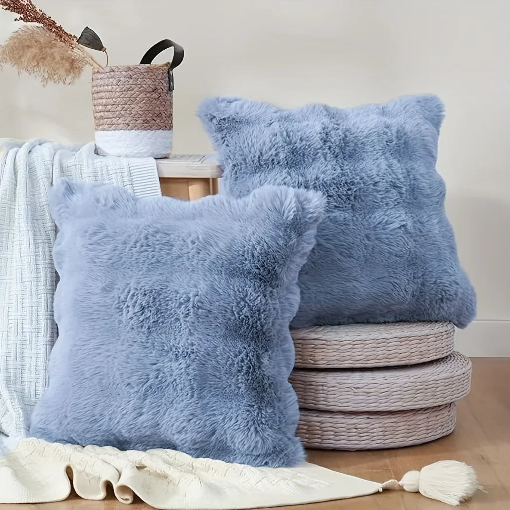 Pack of 2 Plush Decorative Pillow Covers – Modern Minimalist Solid Cushion Cases for Sofa, Bed, Bedroom & Car