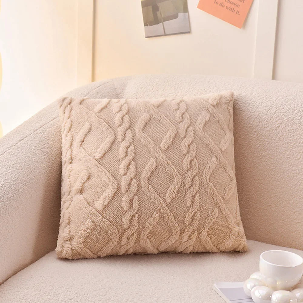 Plush Cushion Cover 45×45cm, Solid Nordic Decorative Pillowcase, Soft Geometric-Style Throw Pillow Cover for Sofa, Living Room, Bedroom, Chair & Home Decor