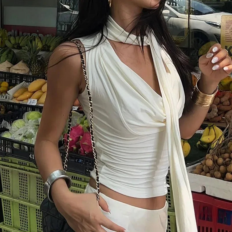 Solid Tank Summer New Women Sexy Sleeveless V-Neck Lady Top Fashion Bandage Streetwear Casual Slim Tank Elegant Knitted Clothing
