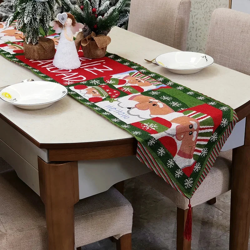 Christmas Table Runner 200×34cm – Santa Claus, Christmas Tree & Holiday Printed Tablecloth for Dinner, Party & Home Decor