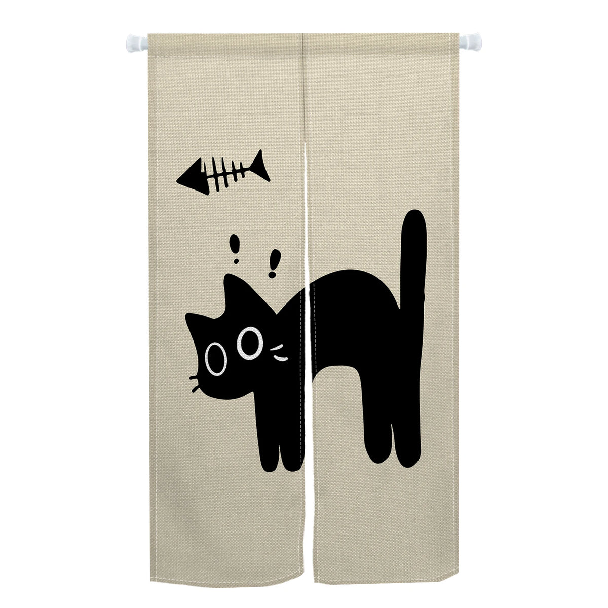 Cute Cat Japanese Noren Door Curtain, Black & White Cartoon Half Curtain for Bedroom, Kitchen & Doorway, 1-Panel Linen Room Divider for Home Decor