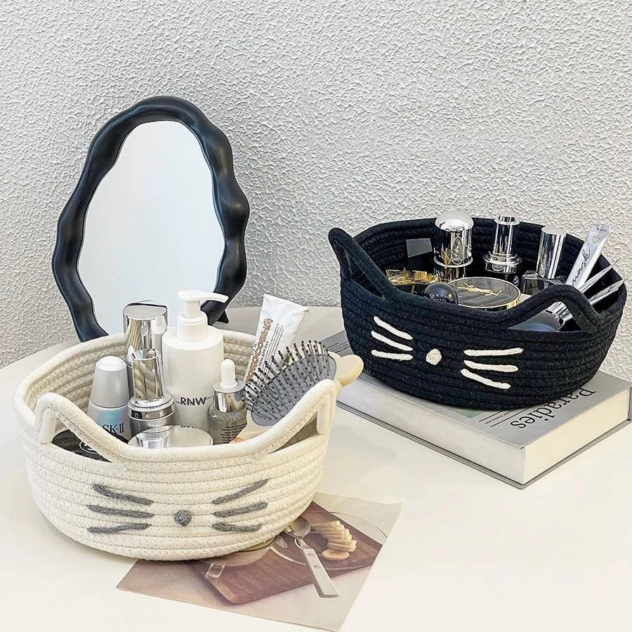 Convenient Woven Storage Basket Bedroom Kids Toy Sundries Desktop Organizer Box Space-Saving Laundry Small Items Decorative Bins