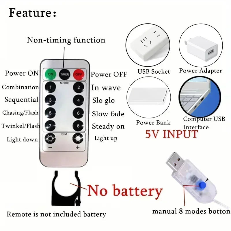 USB LED Curtain String Lights with Remote, 8 Lighting Modes, 3×1M–6×3M Fairy Garland Lights, Warm White, White & Multicolor Christmas Decor for Bedroom, Wedding & Party
