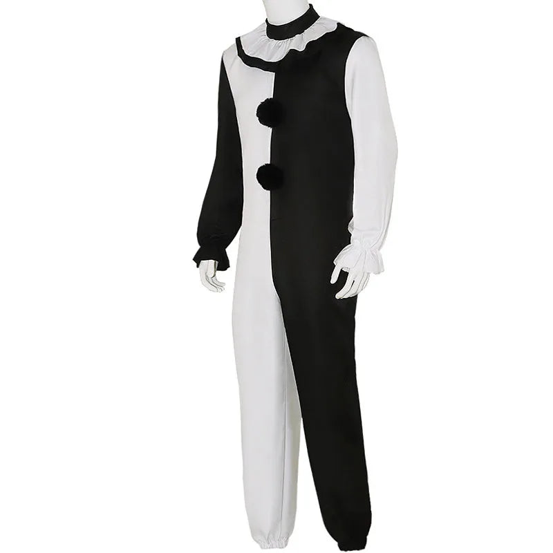 Halloween Black White Clown Couple Costume, Cosplay Role Play Jumpsuit & Dress for Party Carnival