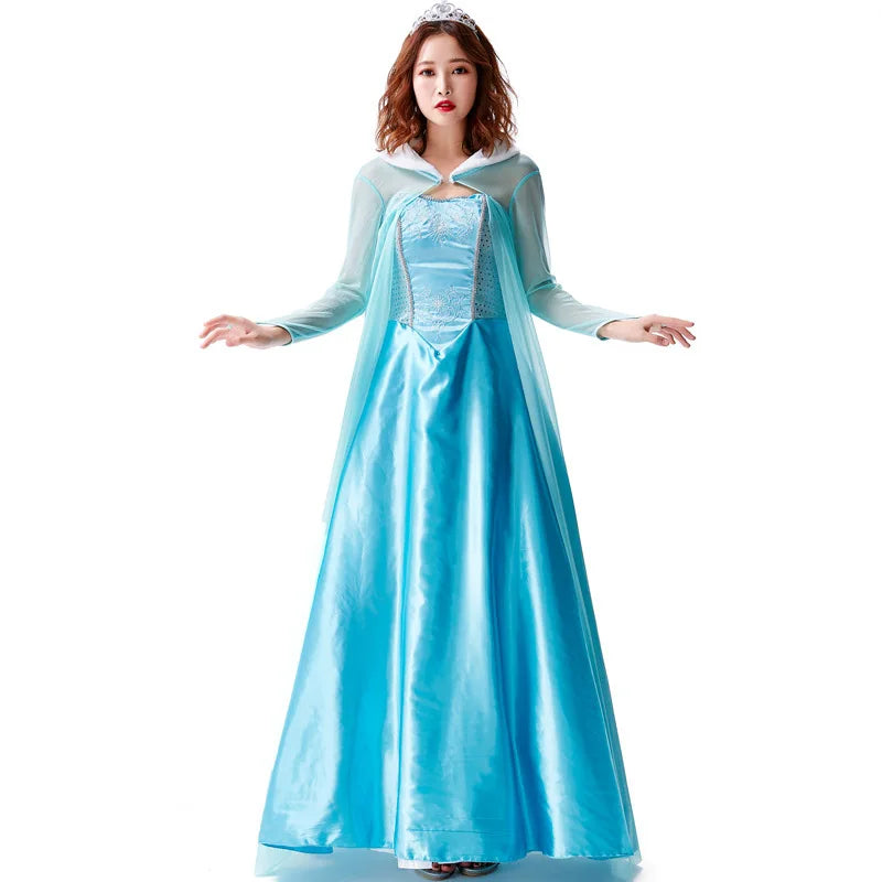 ❄️ Women's Ice Queen Princess Costume – Elegant Elsa-Inspired Halloween Cosplay Dress with Shawl