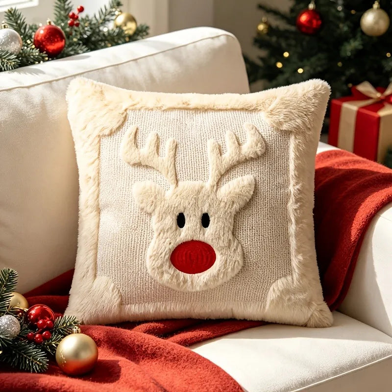 Christmas Plush Pillow Cover 45×45cm, Festive Decorative Throw Pillowcase for Sofa & Bed, Soft Washable Cushion Cover for Holiday Home, Bedroom & Window Decor